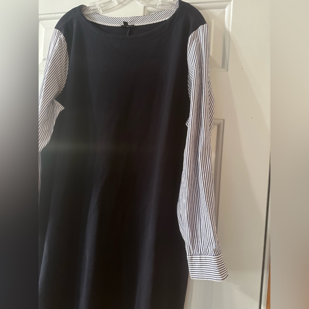 Talbots‎ 100% cotton Navy Shift Dress Stripe Shirt Sleeves XL. - Picture 4 of 9
